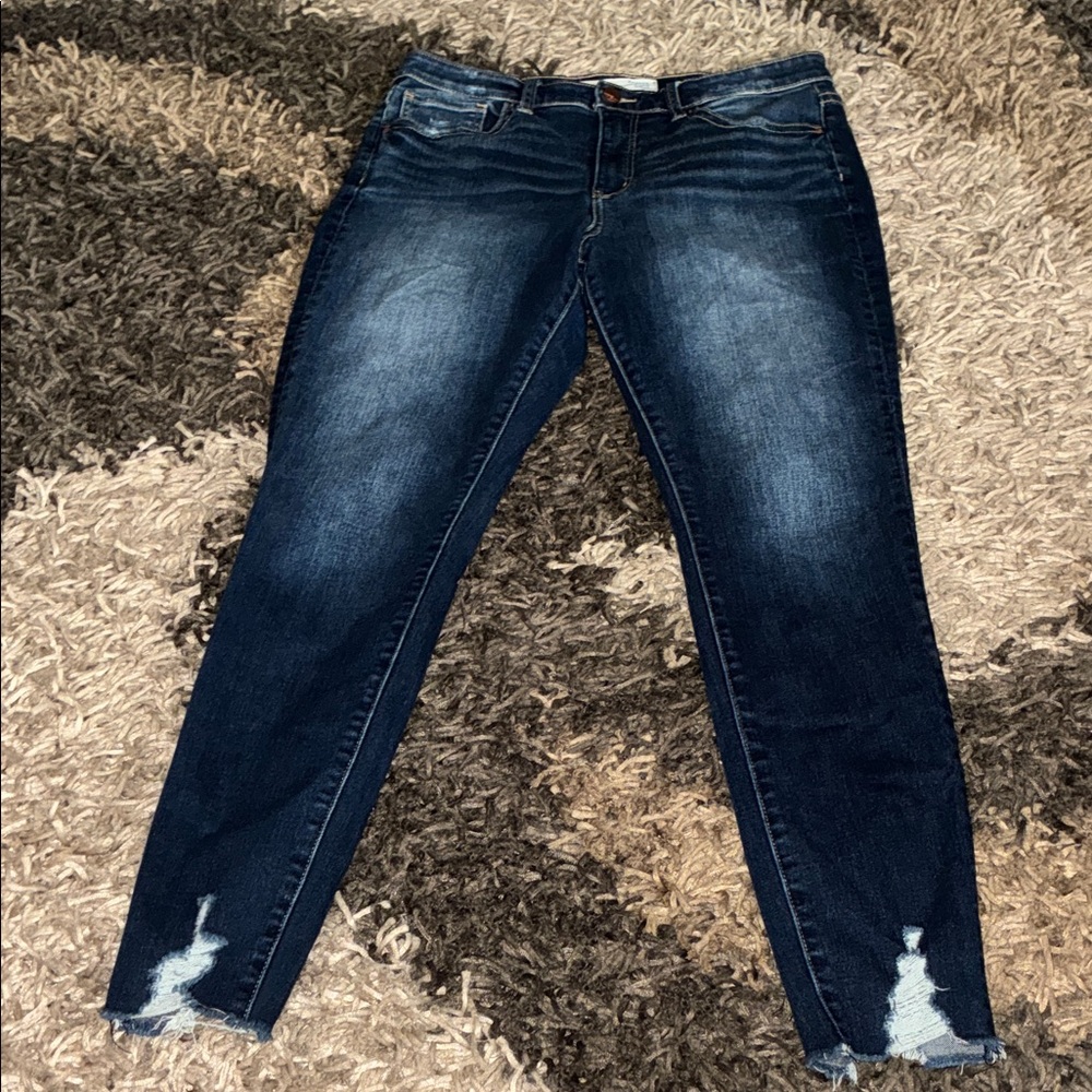 BKE Women's Skinny Jeans - Dark Blue with Faded Wash
